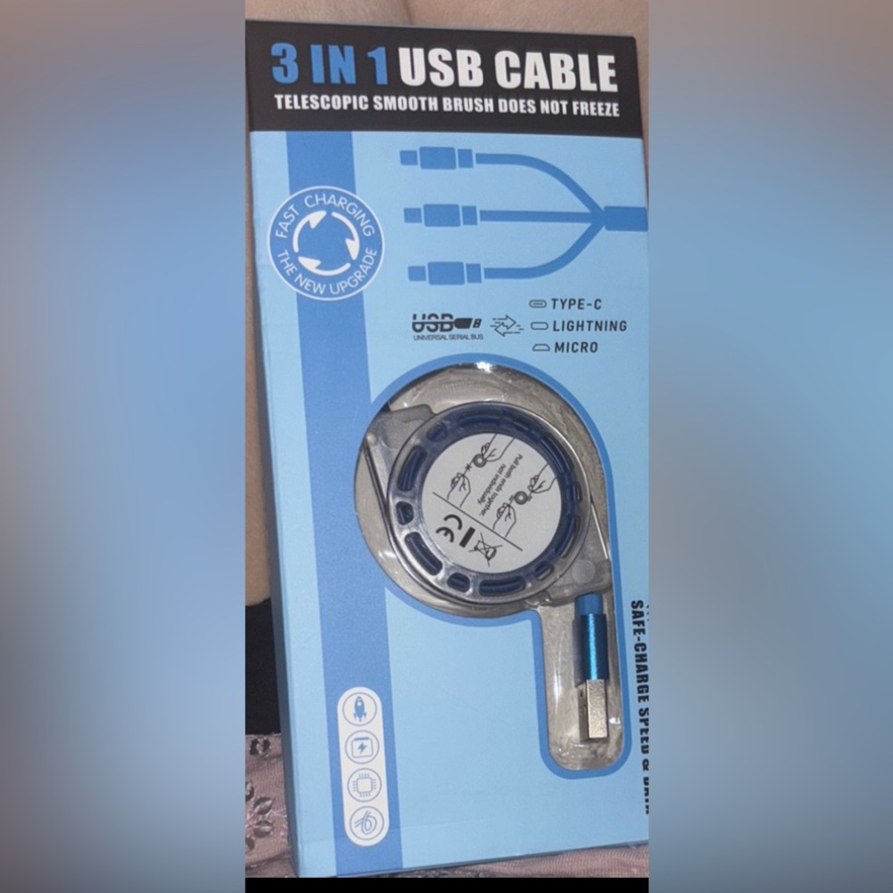 Blue 3-in-1 USB Cable for Cell Phones